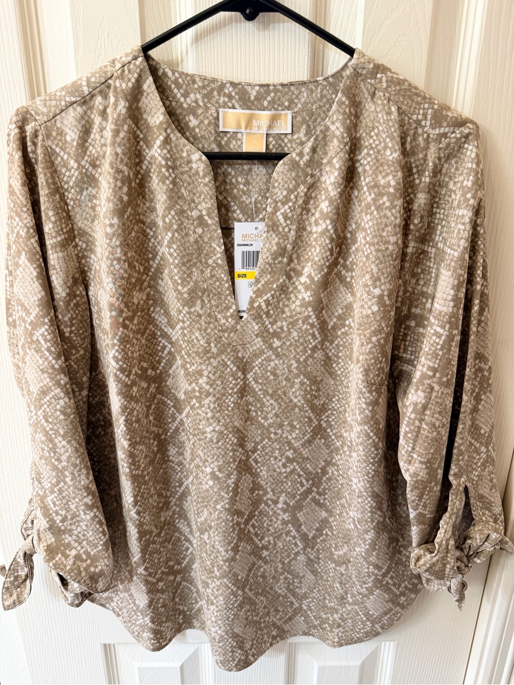 Michael Kors Taupe Snake Print V-Neck Blouse